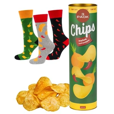 Afbeelding van soxo Fast Food Grappige damessokken, cadeau voor heren, fantasie, sokken, idee, 2 maten, 1 3 paar, paar chips