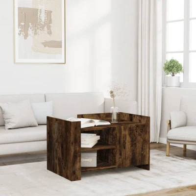 Afbeelding van Salontafel 80x50x50 cm bewerkt hout gerookt eikenkleurig