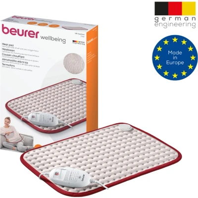 Afbeelding van Beurer HK Comfort Cosy Elektrisch Warmtekussen Heating pad XL: 44 x 33 cm 3 Warmtestanden Max. 65C Snelle opwarming Automatische uitschakeling Fleece Machinewasbaar Jaar garantie Wit/rood