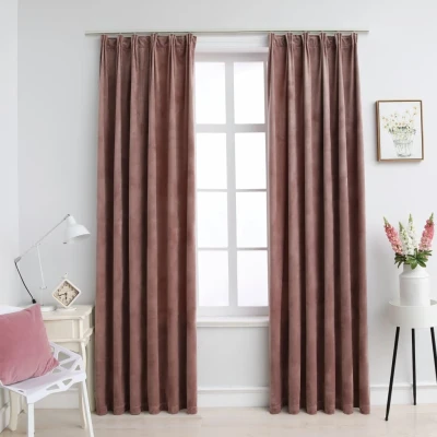 Afbeelding van Gordijnen verduisterend 2 st met haken 140x245 cm fluweel roze