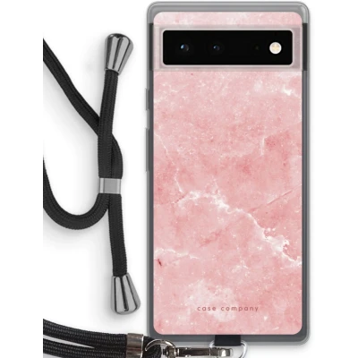 Afbeelding van Case Company® hoesje met Koord geschikt voor Google Pixel 6 Roze marmer Telefoonhoesje Zwart Bescherming aan alle Kanten en Over de Schermrand