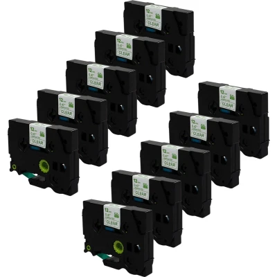 Afbeelding van DULA Brother Compatible label tape Tze 136 10 cassettes P Touch Groen op transparant 12mm x 8m