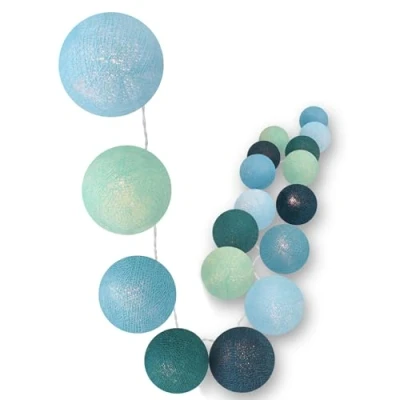 Afbeelding van Creatieve LED lichtketting met katoenen ballen timer en nachtlamp modus (zeebries, 35 ballen)