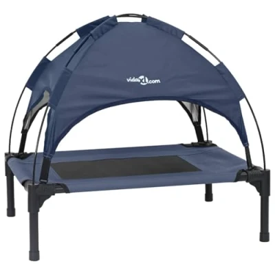 Afbeelding van vidaXL Verhoogd Hondenbed Marineblauw Staal, Doek 76 x 62 70.5 cm