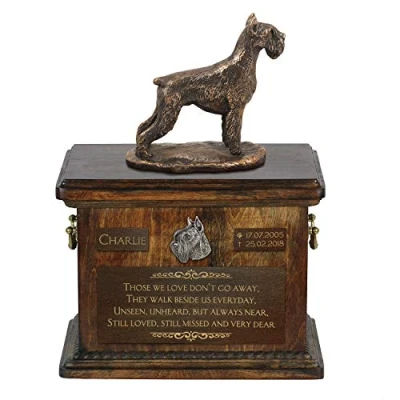 Afbeelding van Schnauzer urn hond gepersonaliseerde met standbeeld voor hondenas