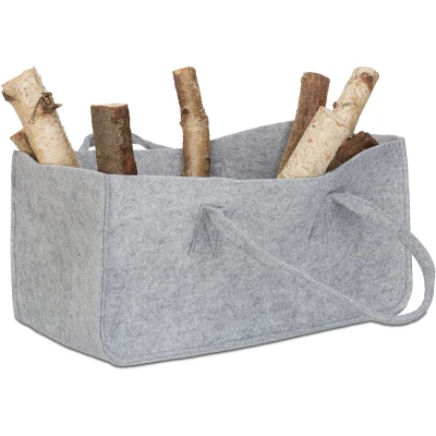 Afbeelding van Relaxdays houtmand van vilt haardhout tas draagtas vilttas flexibel opbergmand grijs