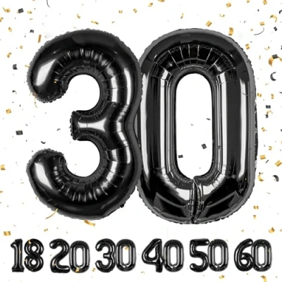 Afbeelding van Maclunar Zwarte ballonnen in de vorm van een cijfer 30 voor jongens en meisjes 101,6 cm verjaardagsfeestdecoratie