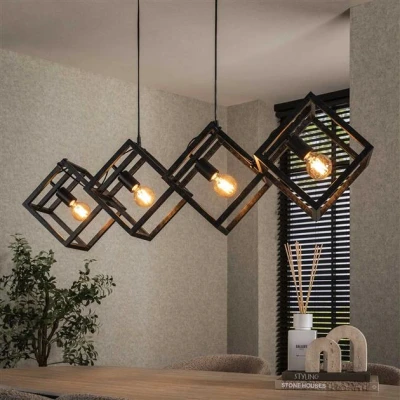 Afbeelding van Hoyz Collection Hanglamp 4L Kubus Charcoal