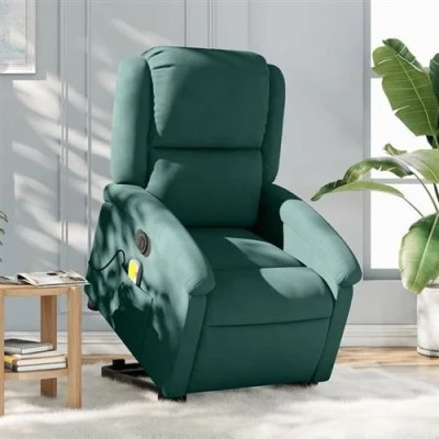 Afbeelding van Sta op massagestoel elektrisch verstelbaar fluweel donkergroen