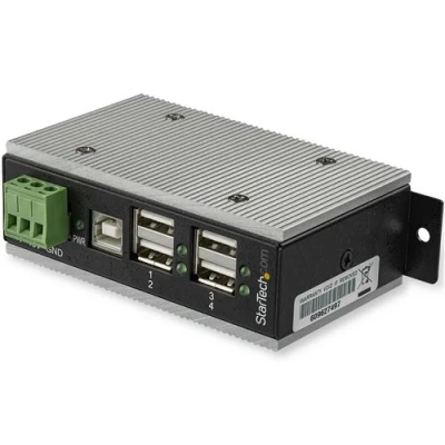Image de StarTech.com Multiprise USB 2.0 industrielle à 4 ports avec protection électrostatique (ESD) 15 kV (HB20A4AME) Concentrateur (hub) x Montage sur rail DIN Tension CC Conformité TAA pour P/N: ITB20D3250