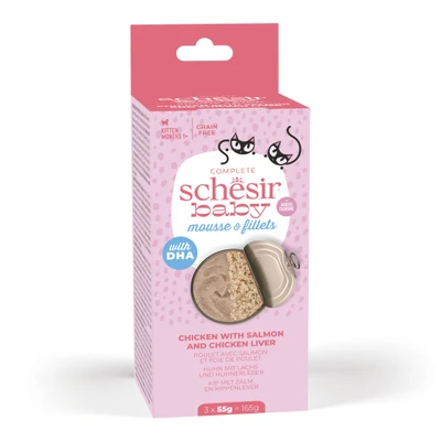 Afbeelding van Schesir Baby Kattenvoer Kip Zalm 3x55 g