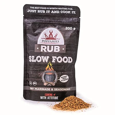 Image de Poppamies Slow Food Rub, Dry Marinade &amp; Kruiden Perfect Rundvlees, Varkensvlees Geweldig in de grill, BBQ, Oven, Boiler en Pan Groot Pack (200g)