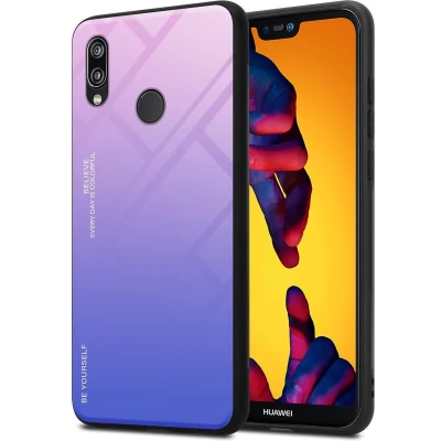 Afbeelding van Cadorabo Hoesje geschikt voor Huawei P20 LITE 2018 / NOVA 3E in ROZE BLAUW Tweekleurige beschermhoes van TPU silicone Case Cover en achterzijde gehard glas