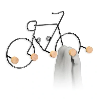 Afbeelding van Relaxdays kapstokhaken fiets metalen kledinghaken 5 jashaken garderobehaken hal zwart
