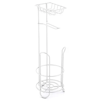 Afbeelding van MSV toiletpapierhouder met plank, kleine metalen houder, op standaard, voor in totaal 3 rollen, mat wit