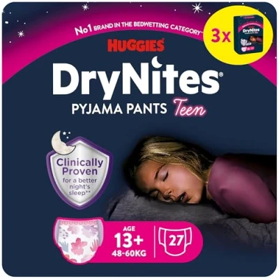 Afbeelding van Huggies DryNites luierbroekjes meisjes 13+ jaar (48 60 kg) 27 nachtbroekjes voordeelverpakking