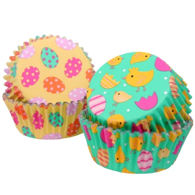 Afbeelding van PME 60 stuks cupcake vormpjes met aluminium voering, paaskuikens