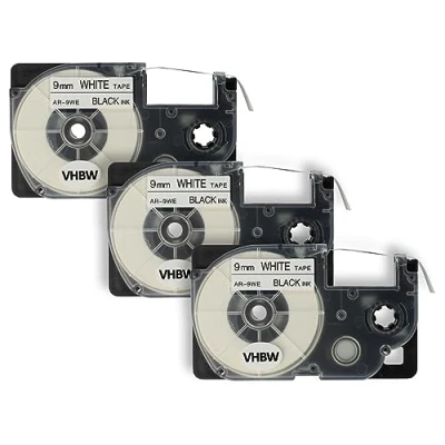 Afbeelding van vhbw 3x 9mm bandcassette voor Casio KL 7000, 70E, 7400, 750E, 780, 8100, 820 (vervangt XR 9WE1, 9WE)