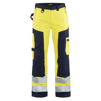 Image de Pantalon artisan multinormes jaune fluorescent/marine