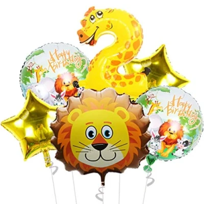 Afbeelding van DIWULI Verjaardagsdecoratie jungle 2 jaar ballon leeuw