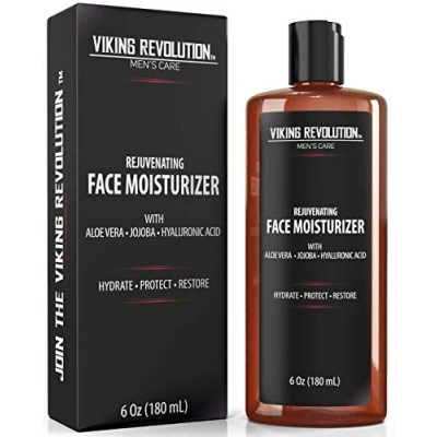 Image de Viking Revolution Crème pour le visage homme naturelle à l&#039;acide hyaluronique, l&#039;aloe vera, l&#039;huile de jojoba anti rides, âge, hydratante et protectrice 180