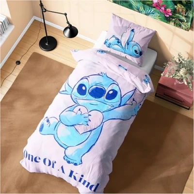 Afbeelding van Disney Stitch Beddengoedset met dekbedovertrek en kussensloop voor kinderen jongeren, eenpersoons of tweepersoonsbed (enkele roze stip)