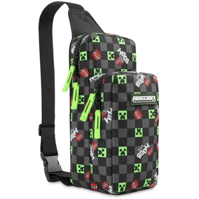 Afbeelding van Minecraft Sac Bandoulière pour Garcon Ado Poitrine avec Sangle Réglable Voyage Téléphone Argent Cadeau Enfant (Noir/Multi)
