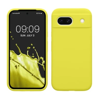 Afbeelding van kwmobile telefoonhoesje geschikt voor Google Pixel 8a Hoesje met siliconen coating Smartphone case in citroengeel