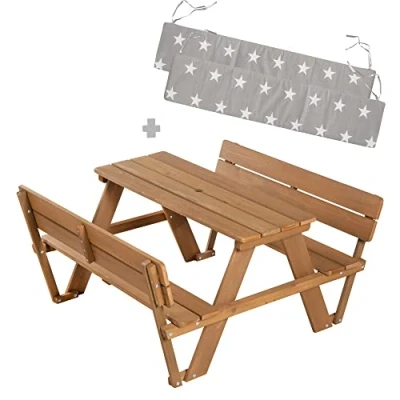 Afbeelding van roba Picknicktafel voor kinderen, outdoor, met rugleuning, massief hout + kussens, buitentafel, 4 zits, bruin