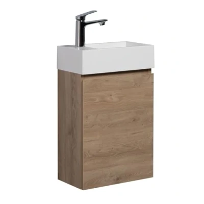 Afbeelding van Badplaats Toiletmeubel Angela 40 x 22 cm Kastanje eiken Fonteinmeubel met Wastafel