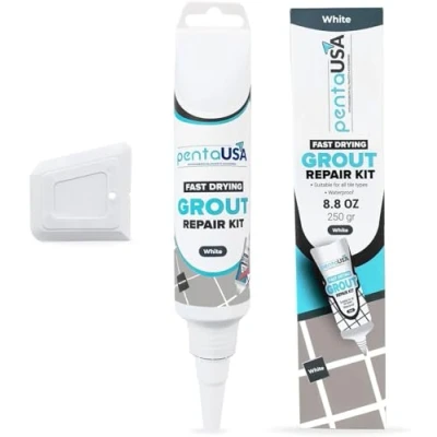 Afbeelding van PentaUSA Tegelafdichting, tegellijm, badkamerafdichting, repareren en vernieuwen, voegmiddel voor tegels, reparatieset met spatel (250 g wit)