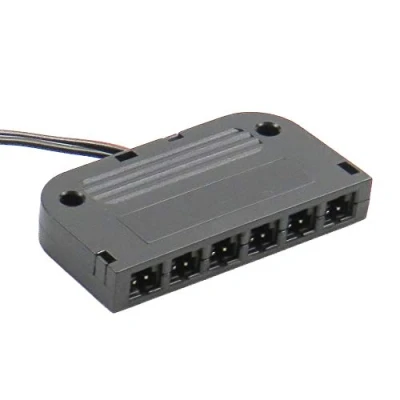 Afbeelding van Led splitteradapter, 6 stopcontacten, mini stekker, 10 cm kabellengte, zwart