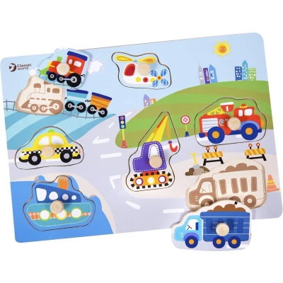 Afbeelding van Classic World Houten Noppenpuzzel Verkeer, 8st.