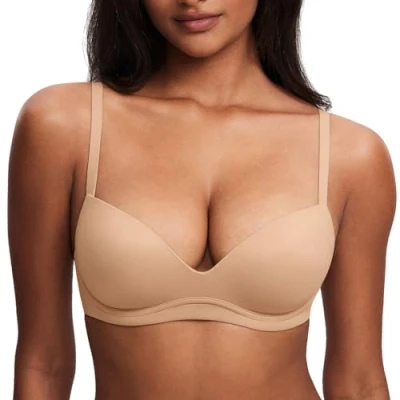 Afbeelding van DOBREVA Damesbeha, zonder beugel, push up, T shirt, plunge, gevoerd, Warm beige