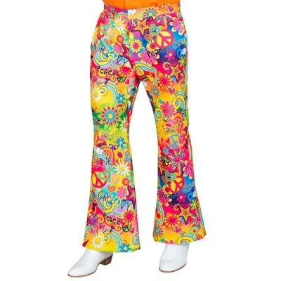 Afbeelding van Widmann Hippie Kostuum Super 60s Peace And Love Wijde Pijpen Broek Man Multicolor XXL Carnavalskleding Verkleedkleding