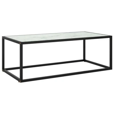 Afbeelding van Salontafel met wit marmerglas 100x50x35 cm zwart