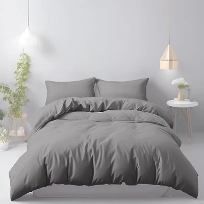 Afbeelding van LivinEase Beddengoed van geborstelde microvezel, 240 x 220 cm, 100 g/m², grijs, dekbedovertrek cm met 2 kussenslopen 65 superzacht, duurzaam, hypoallergeen, onderhoudsvriendelijk