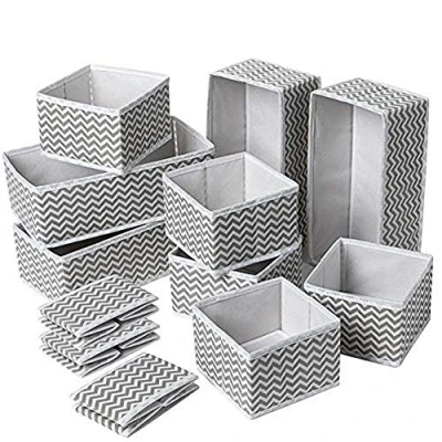 Afbeelding van Evance set van 12 dressoirlade organisator, stoffen garderobe organizer voor kast, lade inzetstuk, opvouwbare opbergbakken, kastverdelers sokken, beha&#039;s, ondergoed, sjaals, stropdassen (12 grijs)