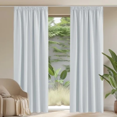 Afbeelding van Pony Dance Woonkamergordijnen Isolatie tegen kou, met plooiband, voor slaapkamer van meisjes, jongens deur, raam, zonder boren 228 x cm (b l), grijs wit, 2 stuks