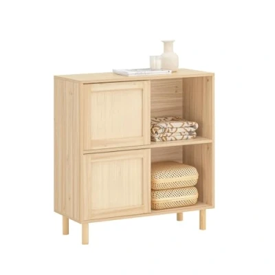Afbeelding van SoBuy FSB87 N Commode met schuifdeuren, keukenkast, gangkast, lage tv kast, natuur, 80 x 87 35 cm