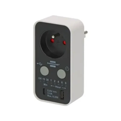 Afbeelding van Brennenstuhl Timer met USB A en C (timer voor binnen, countdown in 7 standen, versterkte bescherming tegen onbedoeld contact)
