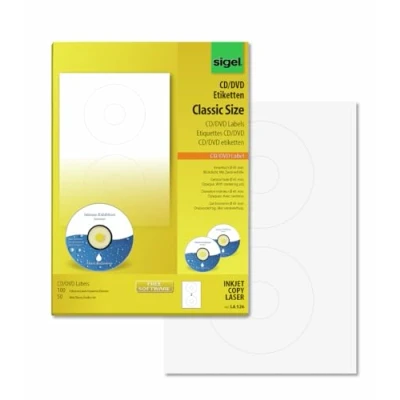 Image de sigel Etiquettes pour CD/DVD, blanc, opaque, ClassicSize , sur 50F A4