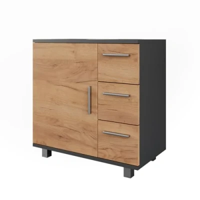Afbeelding van Vicco Ilias wastafelonderkast antraciet/gouden eiken, 60,2 x 60,8 cm, met deur en 3 laden