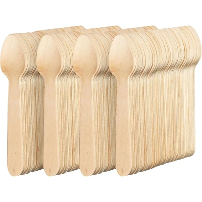 Afbeelding van MATANA 200 Houten Lepels Bestekset Duurzaam, Biologisch Afbreekbaar, Eco/Milieubewuste Keuze voor Barbecues &amp; Picknicks