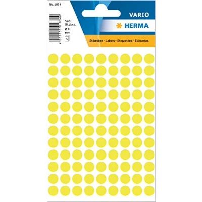 Afbeelding van HERMA Etiket 1834 rond 8mm fluor geel 540 stuks Blister a 5 vel 10