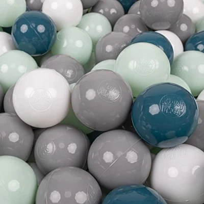 Afbeelding van KiddyMoon 50 ballen/7 cm kleurrijke plastic ballen voor zwembad kinderen baby gemaakt in de EU, donker turquoise/grijs/wit/mint