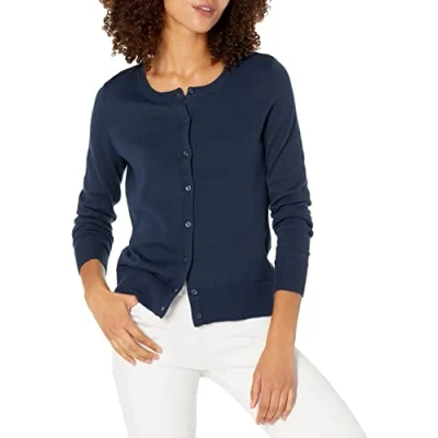Image de Amazon Essentials Cardigan léger à col ras du cou pour femme (disponible en grande taille), bleu marine, taille 1X