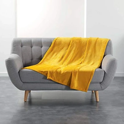 Image de douceur d&#039;intérieur, Plaid (125 x 150 cm) Flanou Jaune, Flanelle