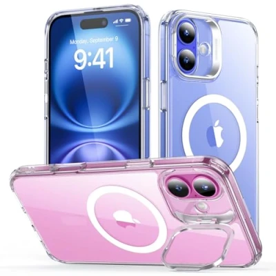 Afbeelding van ESR iPhone 16 hoes met standaard, Magsafe hoesje Halolock, bescherming op militair niveau, geïntegreerde camera ringhouder, transparant