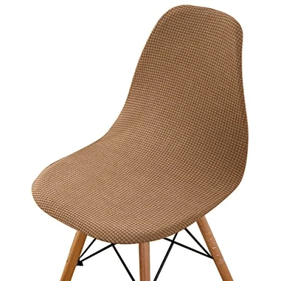 Afbeelding van Highdi Set van 1/2/4/6 Fluwelen Scandinavische jacquard, Effen kleur hoezen voor eetkamerstoelen, stoelen zonder leuning de keuken, woonkamer, kantoor (camel, 4 stuks)